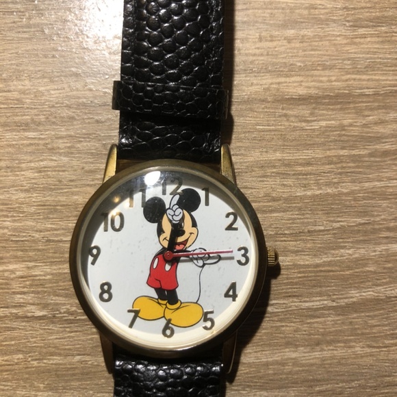 Vintage Disney Mickey Mouse Watch w/ case Japan Movement Leather Band MZ Berger - Picture 3 of 4